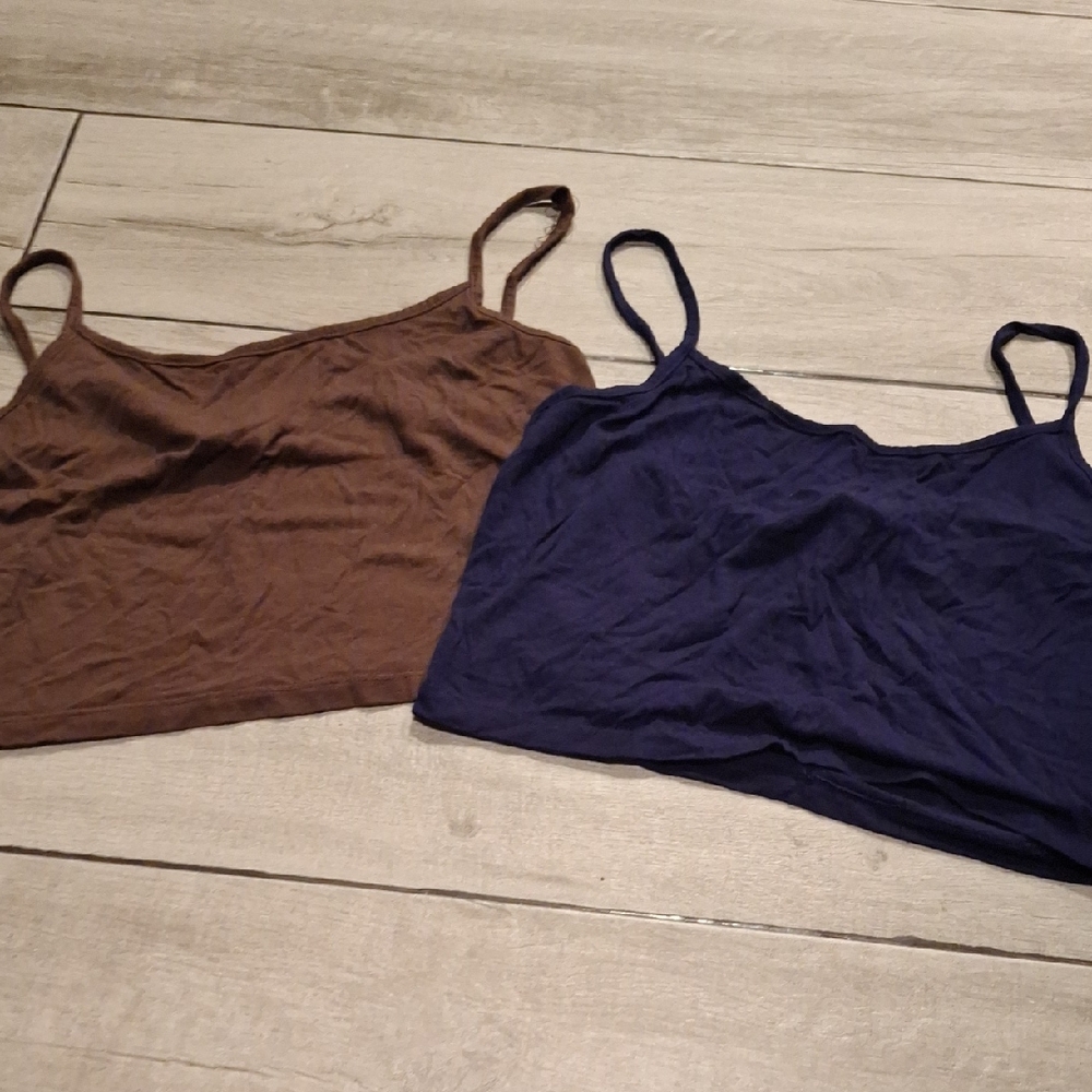 🍁SHEIN Brown & Navy Cotton Spaghetti-Strap Crop Tank Bundle🍦